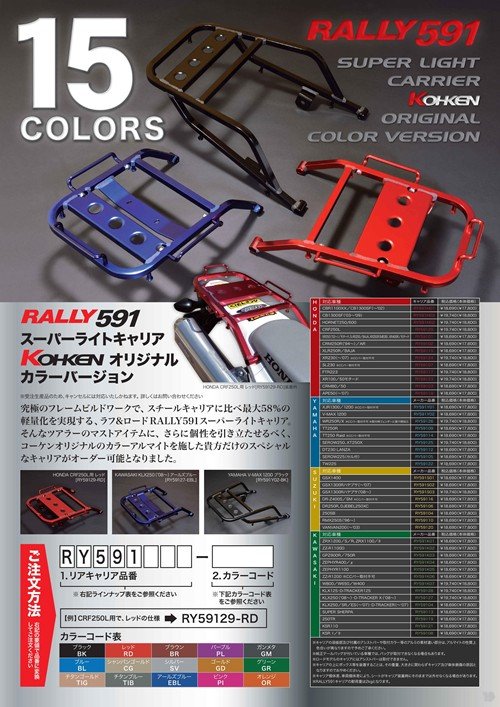 KOHKENオリジナル RALLY591カラーキャリア カワサキ/オフロードモデル KOHKENオリジナル RALLY591カラーキャリア カワサキ/オフロードモデル